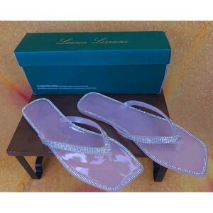 Jelly Flip Flops Pink Crystals NIB Lauren Lorraine Tampa Sz 9.5, Thong Sandals